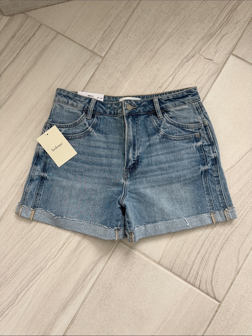 bohme Light Blue High-Rise Rolled Hem Denim Shorts Rebecca vervet